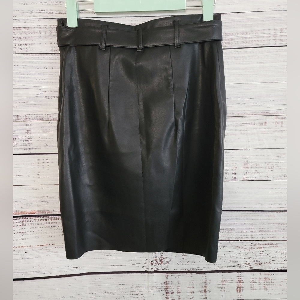 Express S0 Belted Wrap Fux Black Leather Skirt - Picture 2 of 8